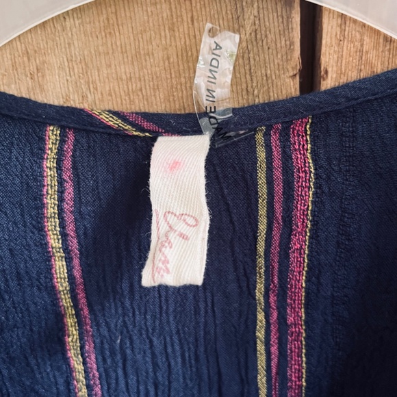 Elan 3/4 Sleeve Faux Wrap Surplice Stripe Pink Romper In Blue Viscose  Size L - Picture 9 of 16